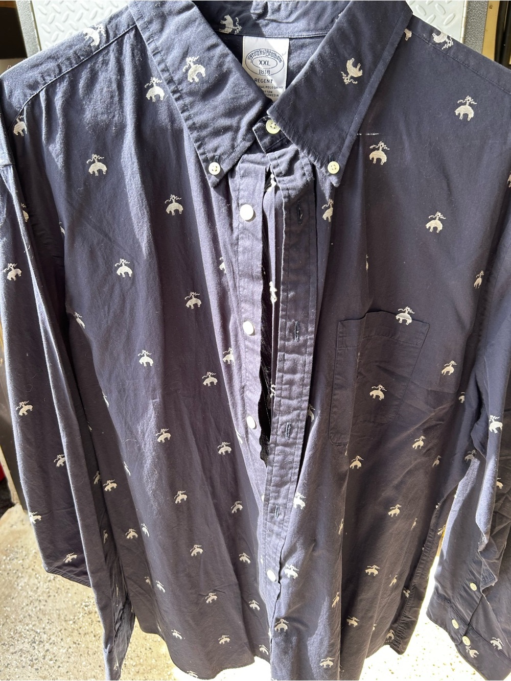 Brooks Brothers Navy Button-Down Shirt with White Motif